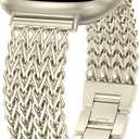 Minyee Metal Bands Compatible with Fitbit Sense 2/Versa 4/Versa 3/Sense Bands Women, Dressy Stainless Steel Multi-chain Designer Luxury Link Bracelet Wristband Replacement Strap (Champagne Gold)