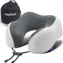 napfun Neck Pillow for Traveling, Upgraded Travel Neck Pillow for Airplane 100% Pure Memory Foam Travel Pillow for Flight Headrest Sleep, Portable Plane Accessories, Light Grey