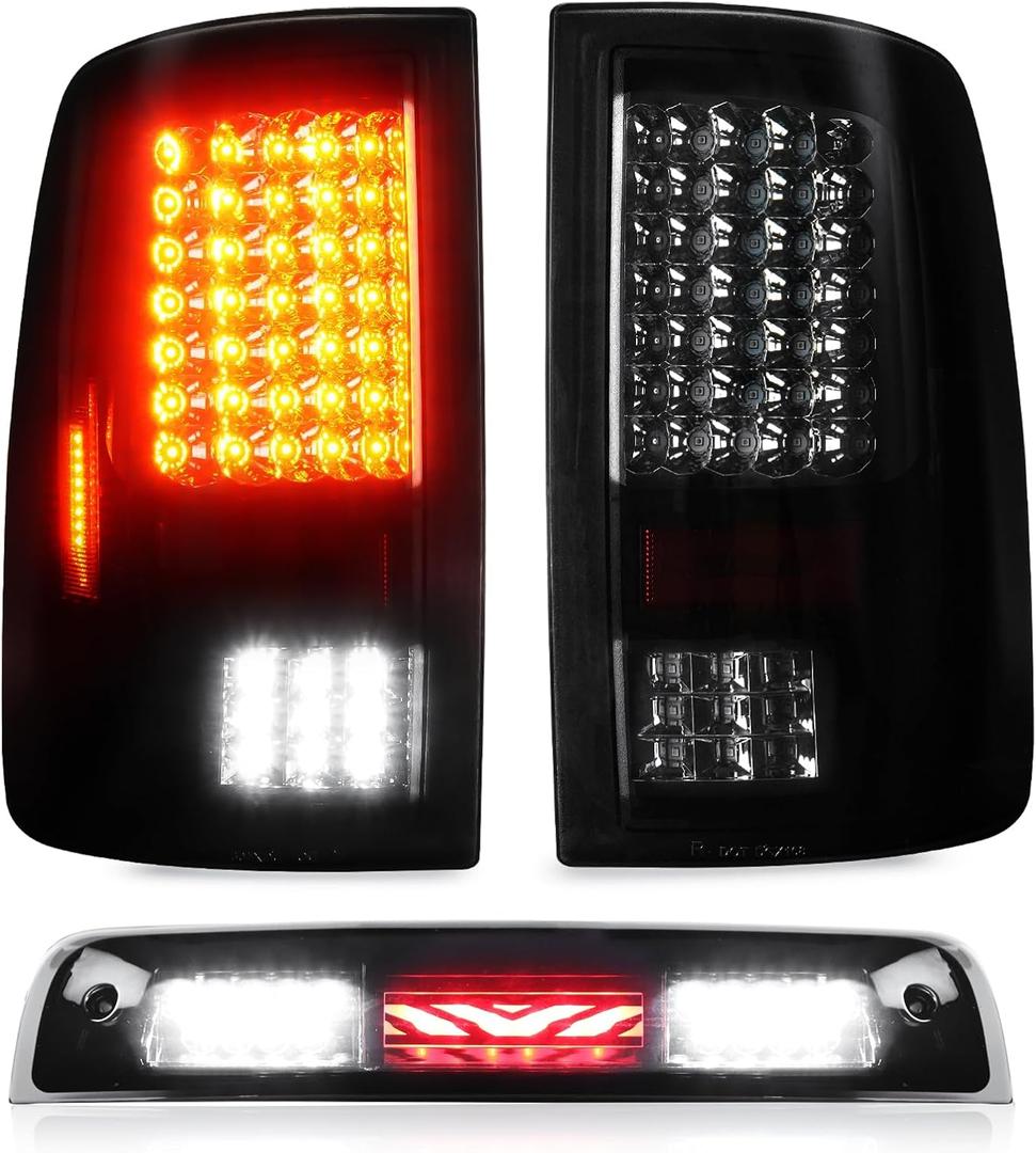 Tresound Tail Light + 3rd Third Brake Cargo Lamp for Dodge Ram 1500 2009-2010, 2500 & 3500 2010, Ram 1500 2500 3500 2011-2018, Ram 1500 Classic 2019, Only fit Factory Halogen Model