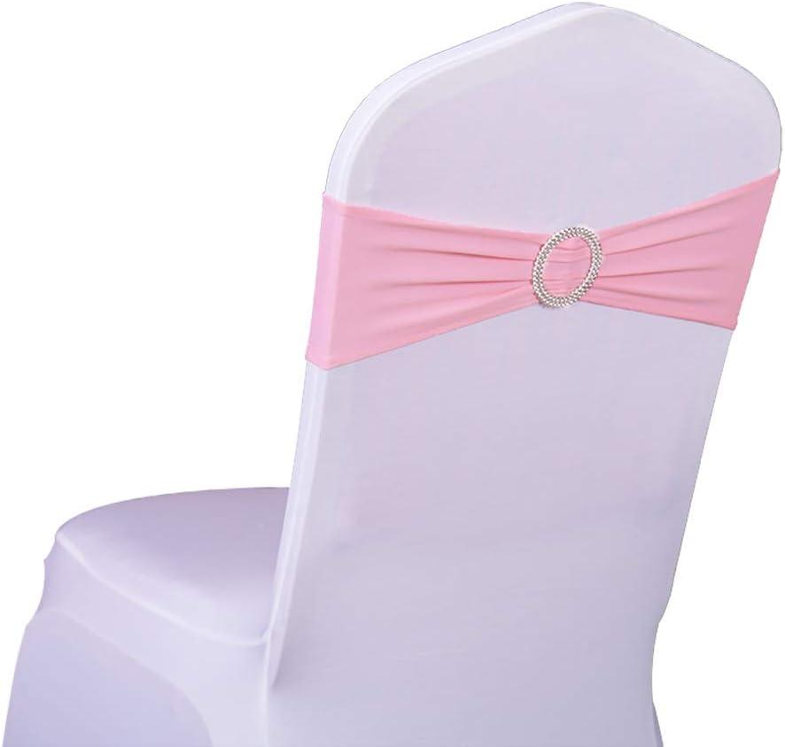 Pack of 50 Spandex Pink Chair Sashes for Wedding Elastic Chair Bows Sashes Bands Buckles Fitting Birthday Party Anniversary Events Ceremony Bridal Baby Shower Decorations