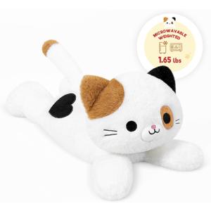 Onsoyours Original Heatable & Weighted Calico Cat Stuffed Animals, 15 inch Microwavable Kitten Plushie for Warmth & Stress Relief - Comfort Soft Plush Toys for Kids and Adults