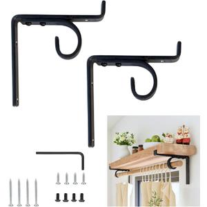 MKsteelco Curtain Rod Shelf Brackets Handmade - Heavy Duty Above Window Bracket, Wall Rod Support, Blinds & Shelves & rods Holder, Black Decorative Iron Dowel Supports, Blind & Shelving Holders