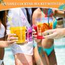 Funnymoom 24 Pack Plastic Rum Buckets for Drinks with Straws Ice Cream Cocktail Bucket with Lids and Handles Reusable Food Containers Cup (25 oz,Orange,Pink,Green,Purple,Blue,Yellow)