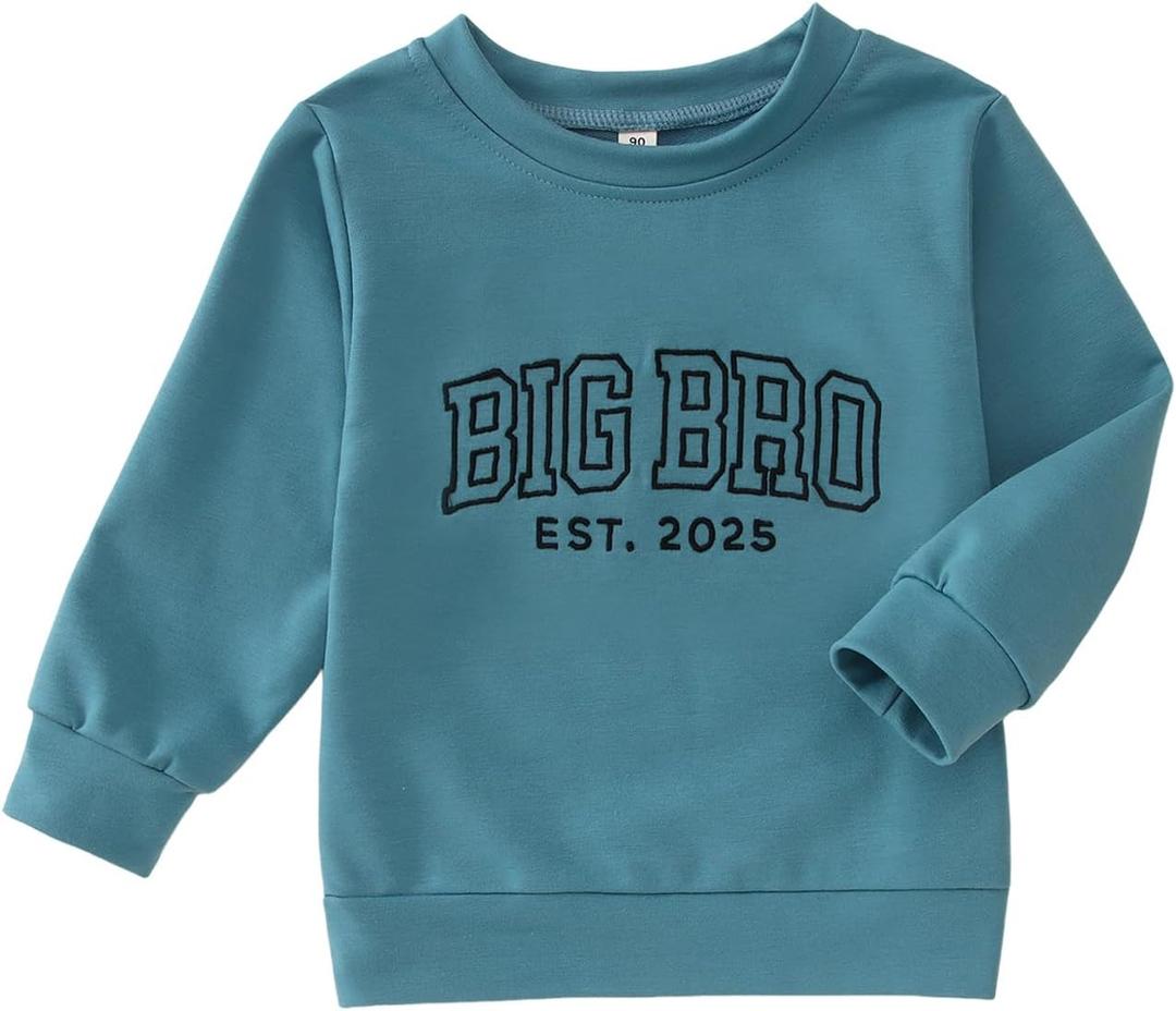 SOFEON Big Brother Sweatshirt Toddler Boy Embroidery Big Bro Est. 2025 Pullover Announcement Crewneck Long Sleeve Fall Tops (4-5T, Blue)