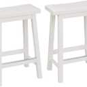 Amazon Basics Solid Wood Saddle-Seat Counter Height Bar Stools for Kitchen Island with Footrest, Sturdy Construction, 24-Inch Height, White, Set of 2