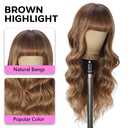 Brown Wigs with Bangs Long curly wavy Wig Brown mixed Honey Blonde Wig for Women Natural Synthetic Wigs for Daily Party Use 26IN(Brown mixed Honey Blonde)