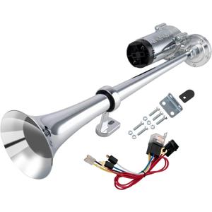 Air Horns for Truck Super Loud Train Horn Kit for 12V Vehicle/Semi Truck/Car/Boat/Jeep/Van/Motorcycle/SUV Single Trumpet Air Horn with Compressor (Integrated single tube with wire)