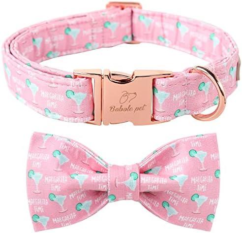 Babole Pet Soft&Comfort Dog Collar with Bow Tie, Elegant Pink Cocktails Bowtie Dog Collar, Durable Adjustable Cotton Pet Collar for Small Medium Large Dogs, B-Cocktails, XS
