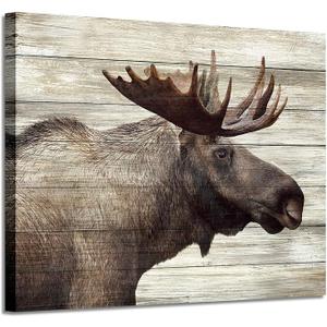 Wildlife Canvas Pictures Wall Art: Majestic Moose Animal Artwork Print in Wood Grain for Farmhouse Living Room Decor (36''W x 24''H,Multi-Sized) (Deer)