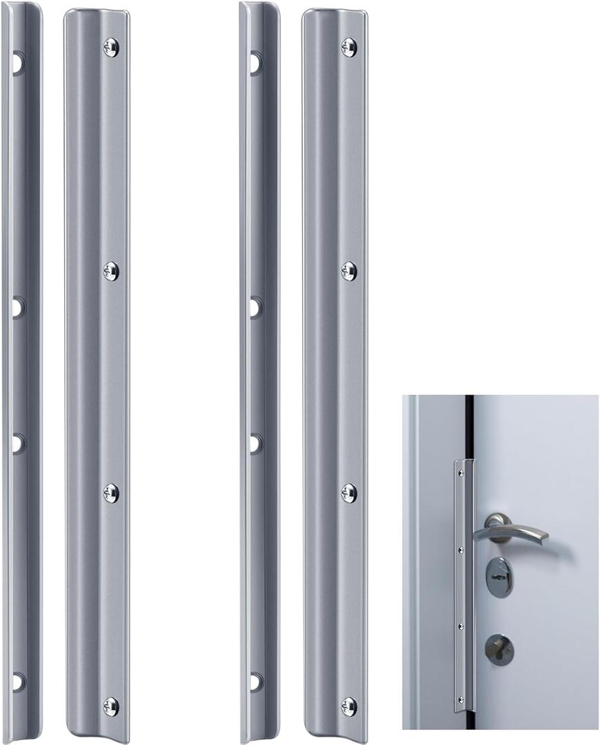 4 Pack 12 Inch Steel Door Latch Guard Plate Constructed Latch Shield Gray Painted Swing in Doors Plate Cover Protector for Security Strike Against Forced Entry Easy to Install