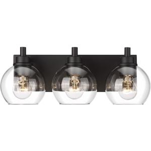 METWET Bathroom Light Fixtures, 3Light Matte Black Vanity Light, Modern Wall Sconces with Clear Glass Globe Shade, Bathroom Wall Lights for Mirror Kitchen Bedroom Hallway, VL195MB3