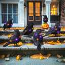 6 Packs Halloween Crows Decorations, Realistic Black Feathered Lighted Crow with Orange & Purple Lights Battery Operated Halloween Ravens Prop Decor for Indoor Outdoor Garden Tree Yard
