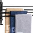 NearMoon Swivel Towel Rack, Thicken SUS304 Stainless Steel 4-Arm Towel Bar, Space Saving Wall Mounted Towel Holder with Hook, Rustproof Swing Out Towel Hanger for Bathroom, Kitchen (Matte Black)