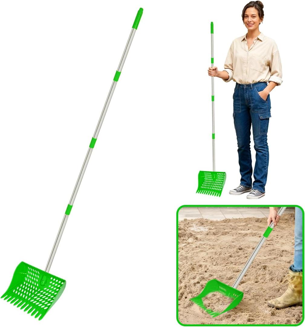 4-in-1 Chicken Manure Scoop, Coop Cleaner Tool for Scoop Sift Rake Level, Lightweight Durable for Chicken Coop Cleaning, Sand Sifting, Poultry Farming & Waste Management(Single Unit, Green)