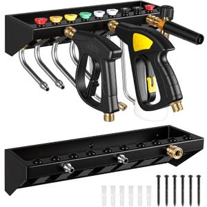 Pressure Washer Gun Holder with 1/4 Inch Quick Connector, Wall Mount Organizer for Foam Cannon, Nozzles and Extension Wands