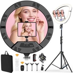 18" Foldable Ring Light, Big Ring Light for iPhone/iPad with 71" Tripod/LCD Display/Wireless Remote, Adjustable 2600K-6500K Color Temperature, for YouTube Facebook Live TikTok Video Recording Vlog (18 inch)