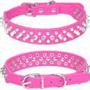 Spiked Dog Collar, Mushrooms Rivet Studded Adjustable Pu Leather Pet Collars for Cats Puppy Dogs (L, Hot Pink)