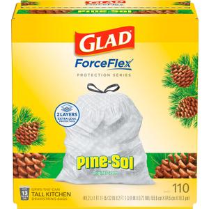Glad ForceFlex Tall Kitchen Trash Bags, 13 Gal, Pine-Sol Original Scent, 110 Ct, 