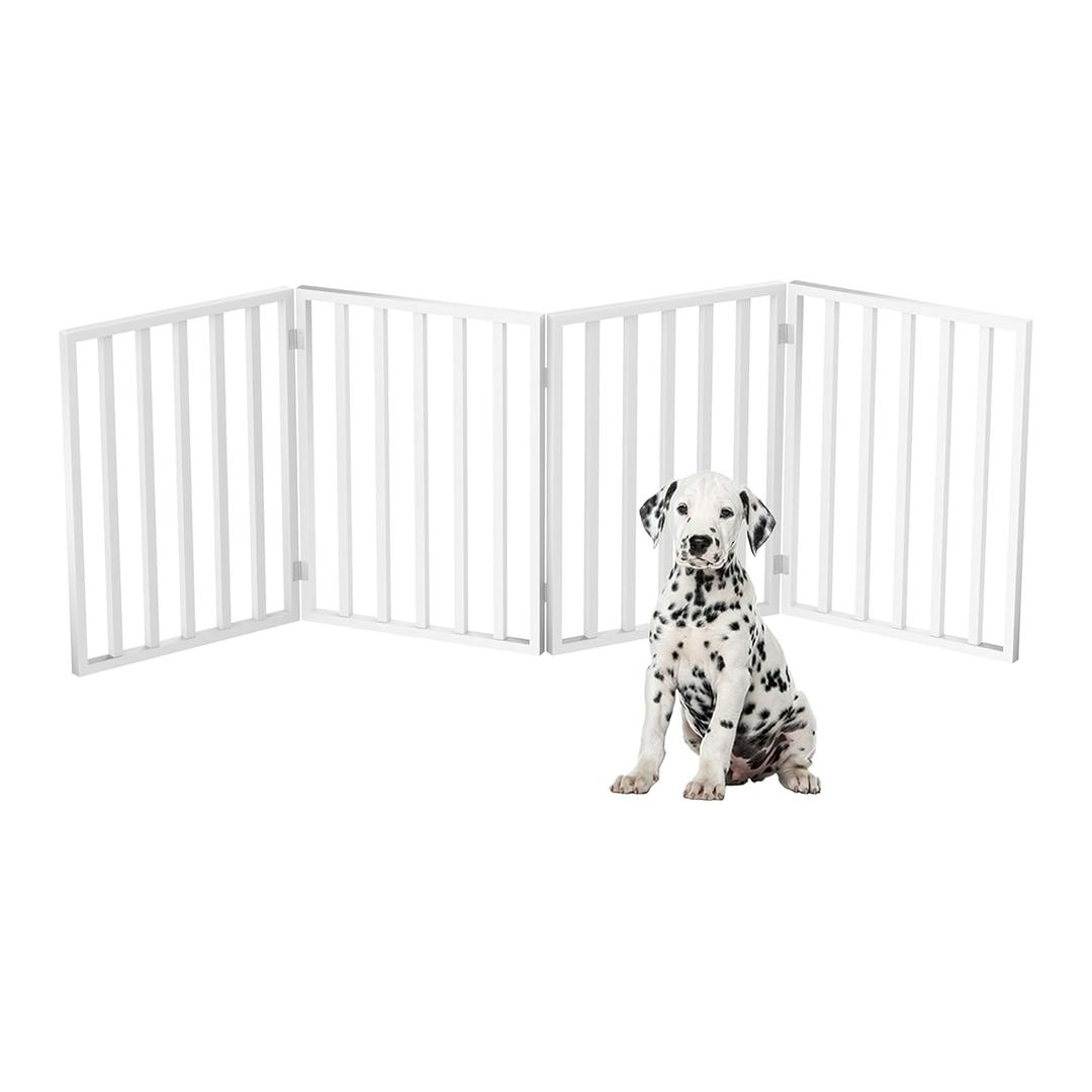 Pet Gate - 4-Panel Indoor Foldable Dog Fence for Stairs, Hallways or Doorways - 72x24-Inch Retractable Wood Freestanding Dog Gates by PETMAKER (White)