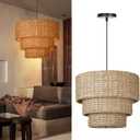 Arturesthome Rattan Pendant Light Fixture Rattan Chandelier 3-Light Natural Handwoven Ceiling Hanging Light,Bohemian Pendant Lighting for Foyer Hallway Bar Dia 19.6* 15.7, 50CM*40CM