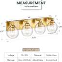 Bathroom Light Fixtures, 4 Light Brushed Gold Vanity Light, 26 Inch Modern Wall Sconces with Globe Clear Glass Shade, Vanity Lighting Fixtures Over Mirror, VL195-BG-CL-4