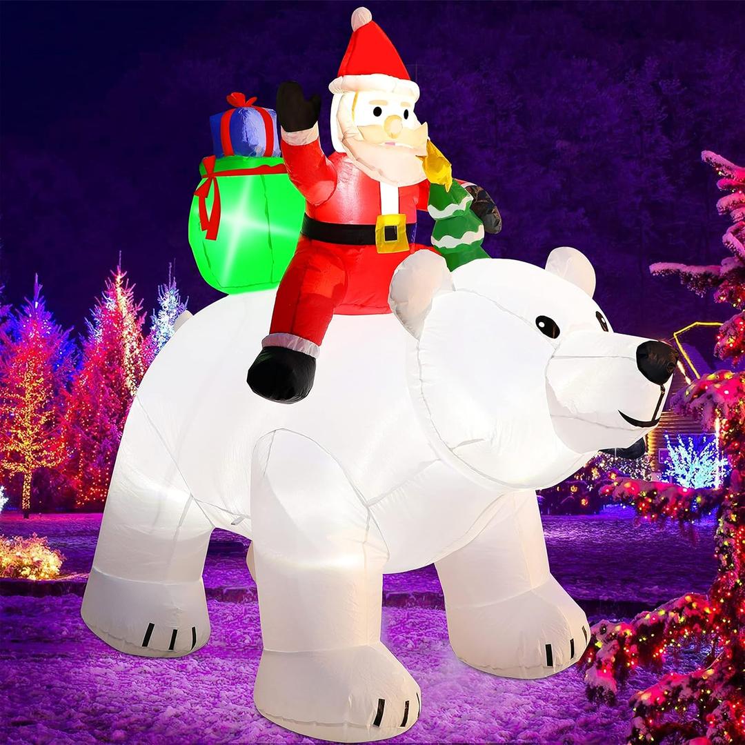SAND MINE 6 Foot Tall Christmas Inflatable Santa Claus on Polar Bear, LED Lights Outdoor Indoor Holiday Decorations, Christmas Blow up Lawn Inflatables for Christmas Home Yard Decoration