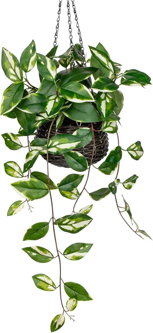Oairse Artificial Hanging Plants Fake Hanging Plants with Pots Faux Golden Pothos N Joy Potted Plant Wall Plant with Basket Pot for Wall Shelves Bedroom Bathroom Indoor Outdoor