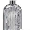 18 Oz Glass Soap Dispenser with Stainless Steel Pump, Modern Ribbed Design Refillable Liquid Soap Bottle for Bathroom, Kitchen, Hand Soap, Dish Soap, or Lotion (Grey)