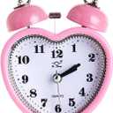 SHISEDECO 3 Inches Cute Twin Bell Loud Alarm Clock Silent Analog Quartz Nightlight Tableclock Battery Operated for Kids, Seniors, Heavy Sleepers, Decorations for Bedroom, Living Room (Pink)