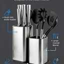 Universal Knife Block, 3-in-1 Stainless Steel Knife Holder and Utensil Holder, Extra Stable Non-Slip Base Kitchen Organizer for Countertop Storage, Space Saving Caddy for Knives, Spoons, Fork
