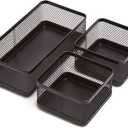 1InTheOffice Desk Baskets and Organizers Tray, Black Mesh Tray, Black Wire Mesh, 3-Compartment Stackable