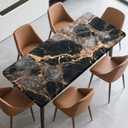 Rectangle Table Cover with Elastic Edge Design Waterproof Stain-Resistant Wipeable Fitted Table Cloth Fits 6 Foot Tables for Picnic, Camping, Outdoor, 72" x 30" (Black Marble)