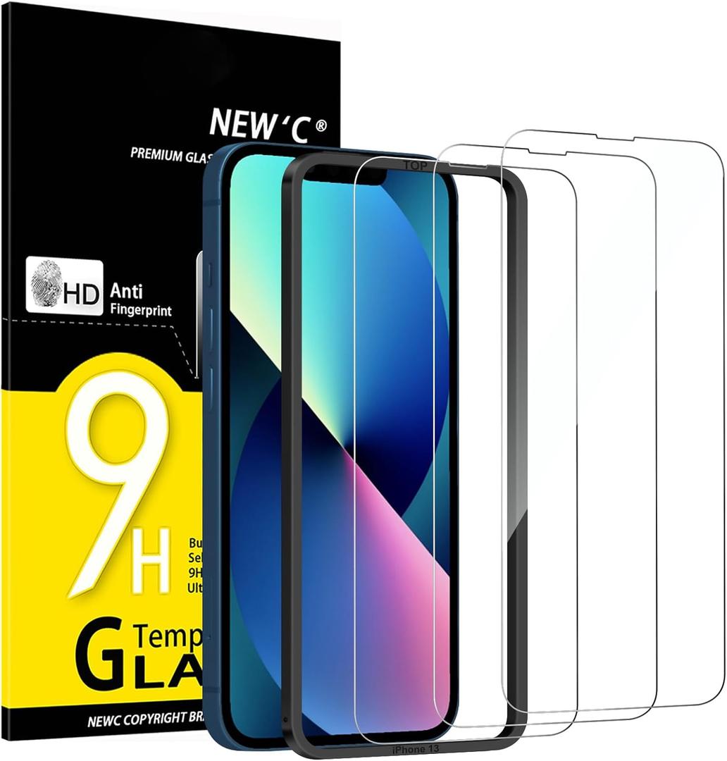 NEW'C 3 Pack Designed for iPhone 14,iPhone 13,iPhone 13 Pro Screen Protector (6.1 inches),Tempered Glass with easy installation tool included,Case Friendly Ultra Resistant (Transparent)