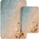 Britimes Beach Starfish Sea Shell Ocean Bathroom Rug Mat Set of 2, Washable Cover Floor Rug Carpets Floor Bath Mat Bathroom Decorations 16x24 and 20x32 Inches
