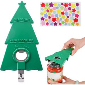 Christmas Tree Jar Opener - Multi-Functional Bottle & Can Opener for Weak/Arthritic Hands, Easy Twist Off Caps (0.6"-2.6"), Non-Slip Grip, Magnetic Fridge Decor, Great Gift for Pain-Free Opening