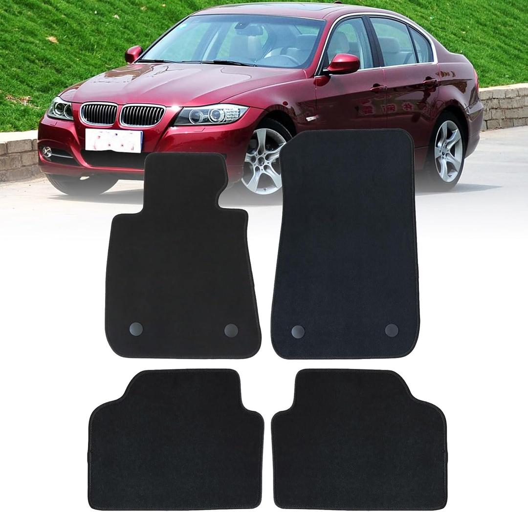 SecosAutoparts Replacement Black Velour Front & Rear Floor Mats Carpet Compatible with BMW E90 3-Series E91 E92 328i 335i 335is M3 2006 2007 2008 2009 2010 2011