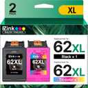 62XL Ink Remanufactured Ink Cartridges for HP 62 Ink 62XL Ink Cartridges Black and Color High Yield Use with HP Envy 5540 5640 5660 7644 OfficeJet 5740 5741 8040 200 250 Series Printer(2-Pack)
