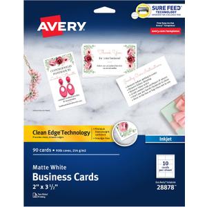 Avery Clean Edge Printable Business Cards with Sure Feed Technology, 2" x 3.5", White, 90 Blank Cards for Inkjet Printers (28878)