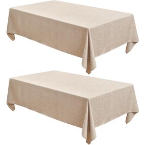 Fitable Faux Linen Beige Table Clothes 60 x 84 Inch - 2 Pack Neutral Tablecloths for Rectangle Tables, Faux Burlap Table Covers for Kitchen Dining, Wedding, Party, Farmhouse, Outdoor Picnic