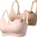 Momcozy Nursing Bras for Breastfeeding, YN21 Seamless Ultra Comfort Maternity Bra, Natural Shape, Pregnancy Sleep Bralette (X-Large, 2 Pack-oyster Pink,maple Sugar)