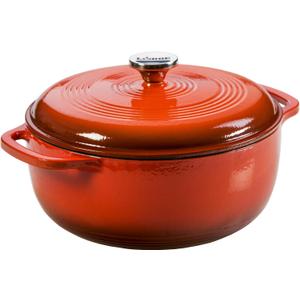 Lodge Essential Enamel Cast Iron Dutch Oven - Perfect for Bread Baking, Braising, Marinating & Slow Cooking - Features Moisture-Sealing Lid & Dual Handles - Kitchen Essentials - 6 Quarts - Poppy