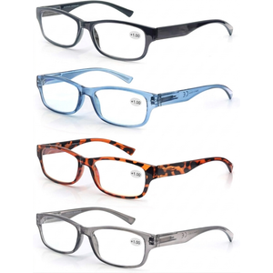 MODFANS 4 Pack Plastic Frame Spring Hinges Reading Glasses Vintage Quality Comfort for Men and Women +1.00