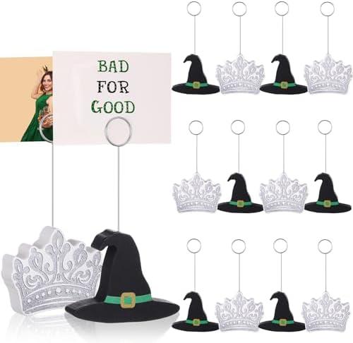 Fullhawl 10 Pcs Witch And Princess Table Number Holders, Witch Theme Party Favor Wooden Hat and Crown Photo Card Holder Name Card Picture Stand for Pink and Green Birthday Decor