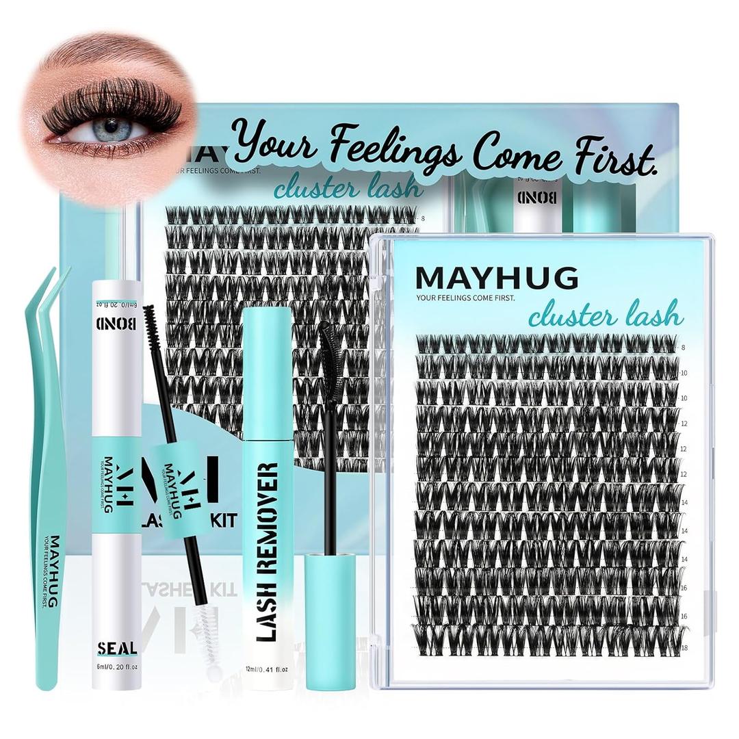 MH Cluster Eyelash Extensions Kit Lash Clusters Kit Lash Clusters with 12ML Bond and Seal Waterproof, 12ML Lash Remover, Lash Tweezers for DIY Lash Extension Kit (120PCS, 8-18mm), Blue