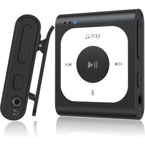 AGPTEK 64GB Clip MP3 Player with Bluetooth, A53PL Portable Music Player with FM Radio, Shuffle, No Phone Needed, for Sports(Black)