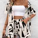 Women's 2 Piece Tropical Print Outfits Shirt Top Shorts Set (Apricot), Medium 