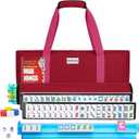 American Mahjong Tile Set,166 Pink Tiles Mahjong Set,4 Colors Mahjong Racks,Travel Mahjong Set with Red Carrying Bag, 1.2" x 0.9" x 0.5"