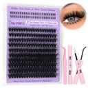 Yawmaica Lash Clusters Kit with Bottom Lashes Wispy Eyelash Extension Kit 200D Volume Eyelash Clusters 12-20mm D Curly Individual Lashes DIY Lash Extension Kit with Lash Bond and Seal Lash Tweezers