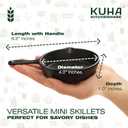 KUHA Small Cast Iron Skillet Set | Pre-Seasoned Mini Cast Iron Skillets for Cookies, Eggs & Desserts | For Baking & Serving | 6 Silicone Trivets & Scraper Included | 4", Set of 6