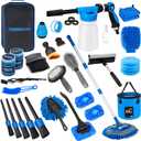 THINKWORK Car Wash Kit, Car Detailing Kit with Foam Gun, Car Wash Brush Mop and Large Folding Bucket Suitable for Car Cleaning, Blue Car Wash Set Gift for Men and Women